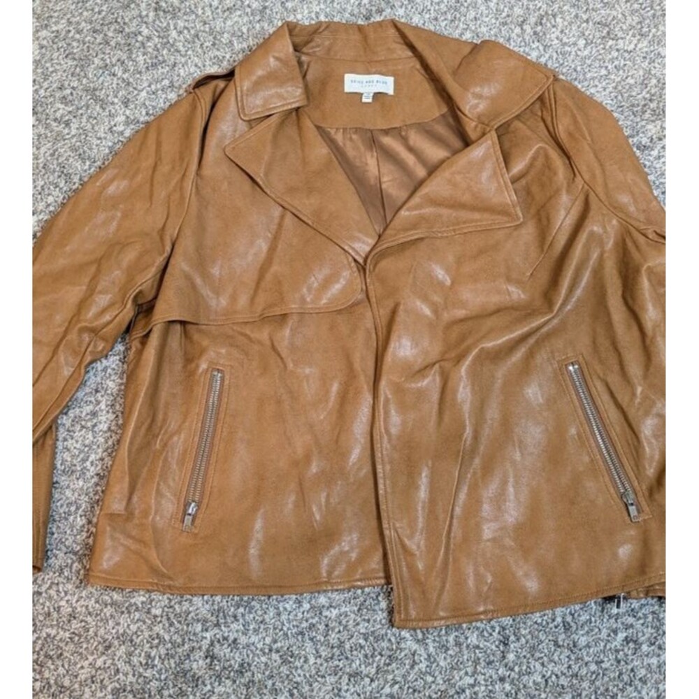 SKIES ARE BLUE Women's 1X Curvy Vegan Leather Moto Biker Jacket Open Front FLAW